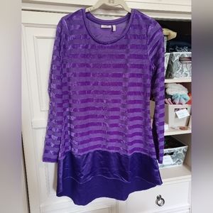 LOGO long sleeve purple velvet burnout stripe top w satin hem XS/S tunic length